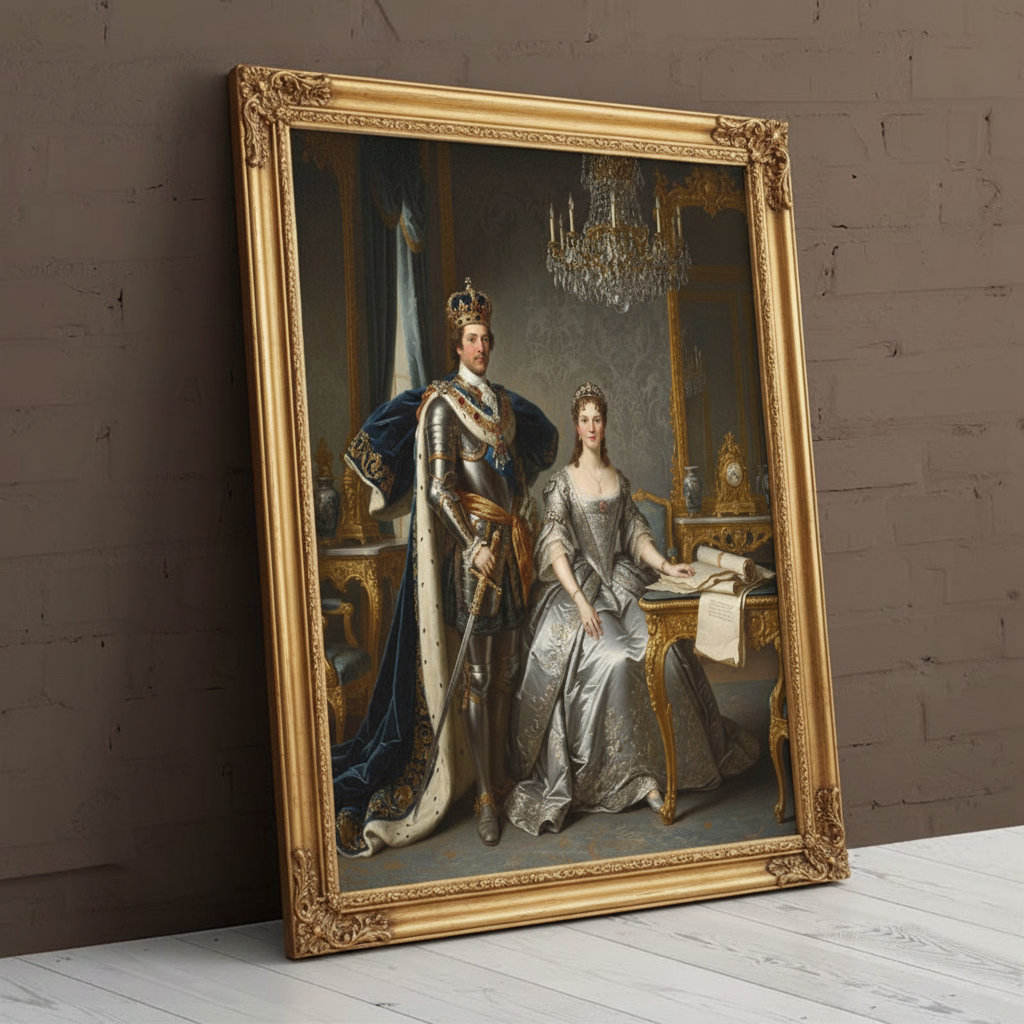 A custom portrait of a man in a gold-embroidered royal uniform, depicting him as Honored Royal Alliance of royal heritage.