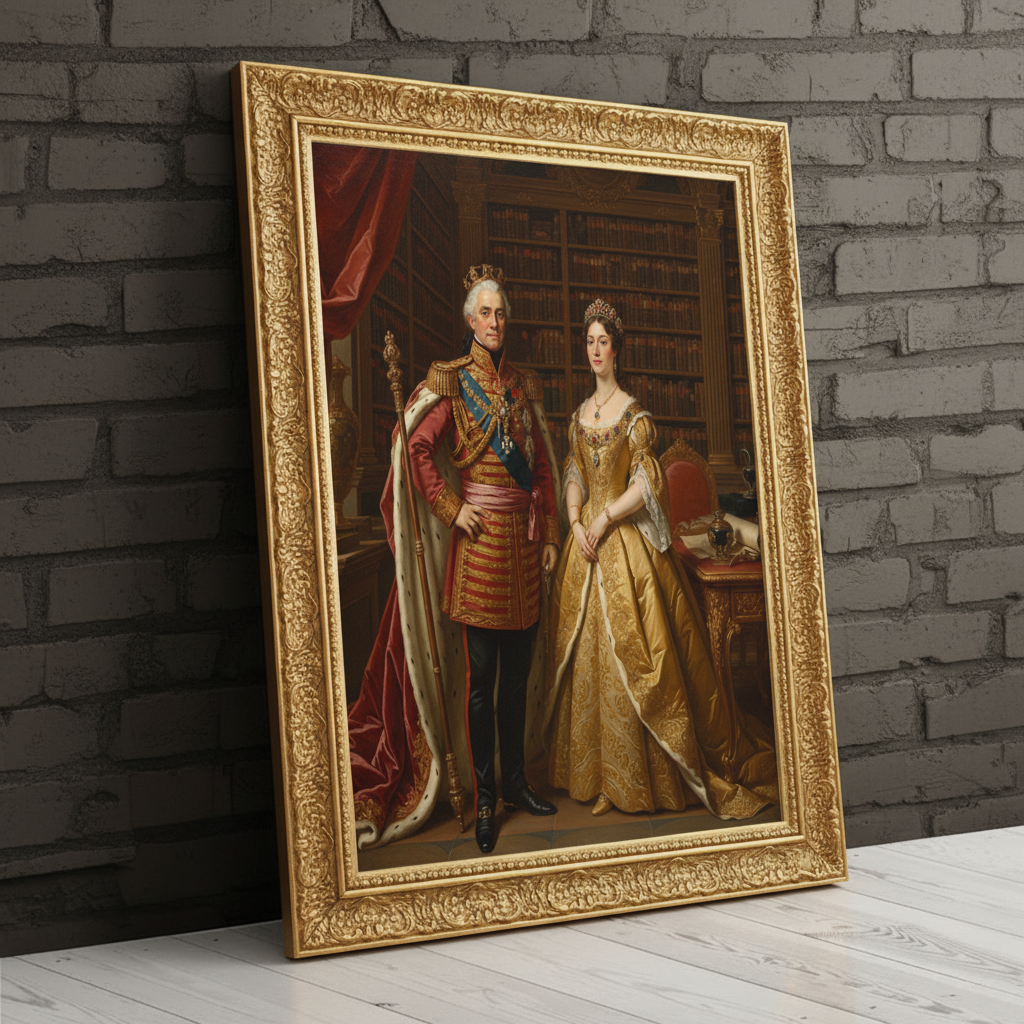 A custom portrait of a man in a gold-embroidered royal uniform, depicting him as Blessed Royal Alliance of royal heritage.