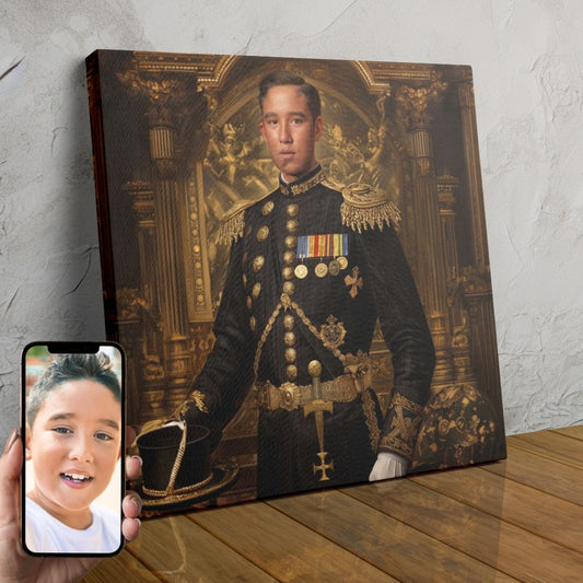 A custom digital portrait of a man in a military-style uniform, depicted as a brave prince or nobleman.