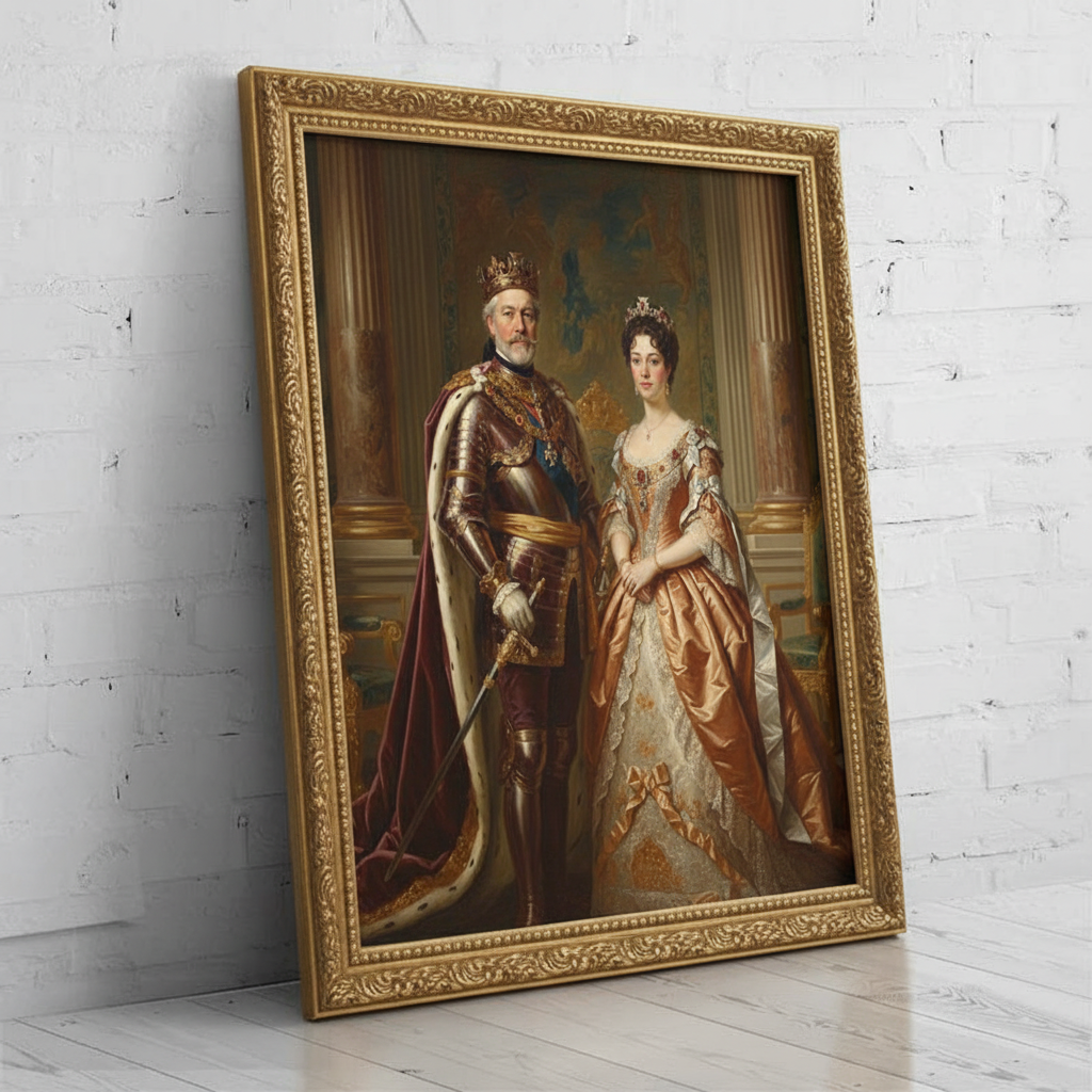 A custom portrait of a man in a gold-embroidered royal uniform, depicting him as Brave Sovereign Duo of royal heritage.