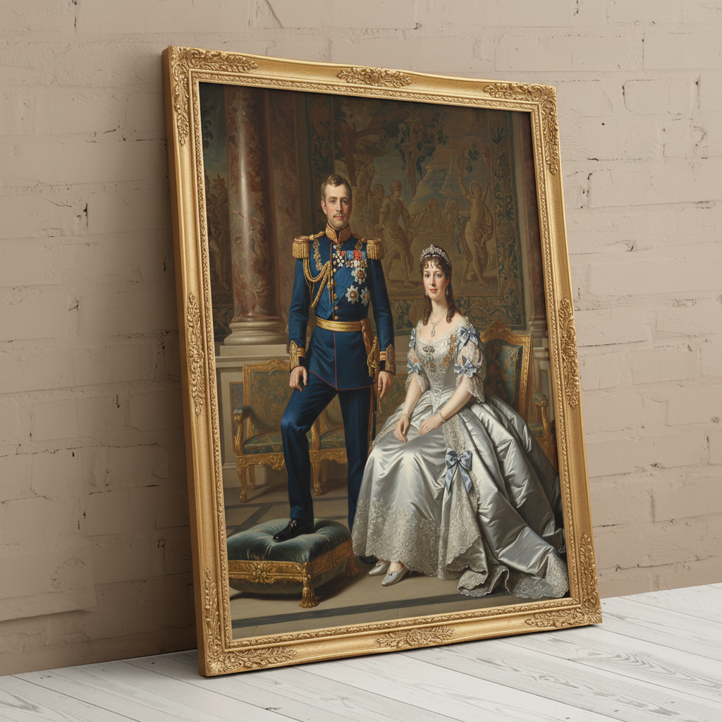 A custom portrait of a man in a gold-embroidered royal uniform, depicting him as Legendary Sacred Sisterhood of royal heritage.