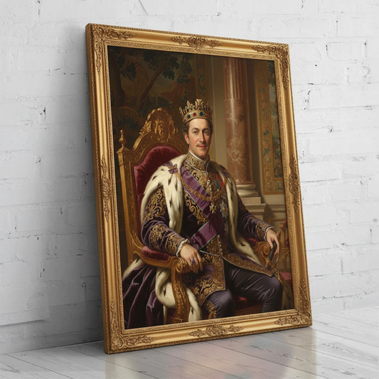 A custom portrait of a man in a gold-embroidered royal uniform, depicting him as Majestic Defender of royal heritage.