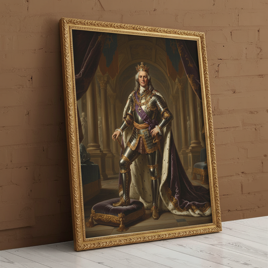 A custom portrait of a man in a gold-embroidered royal uniform, depicting him as Revered Prince of royal heritage.